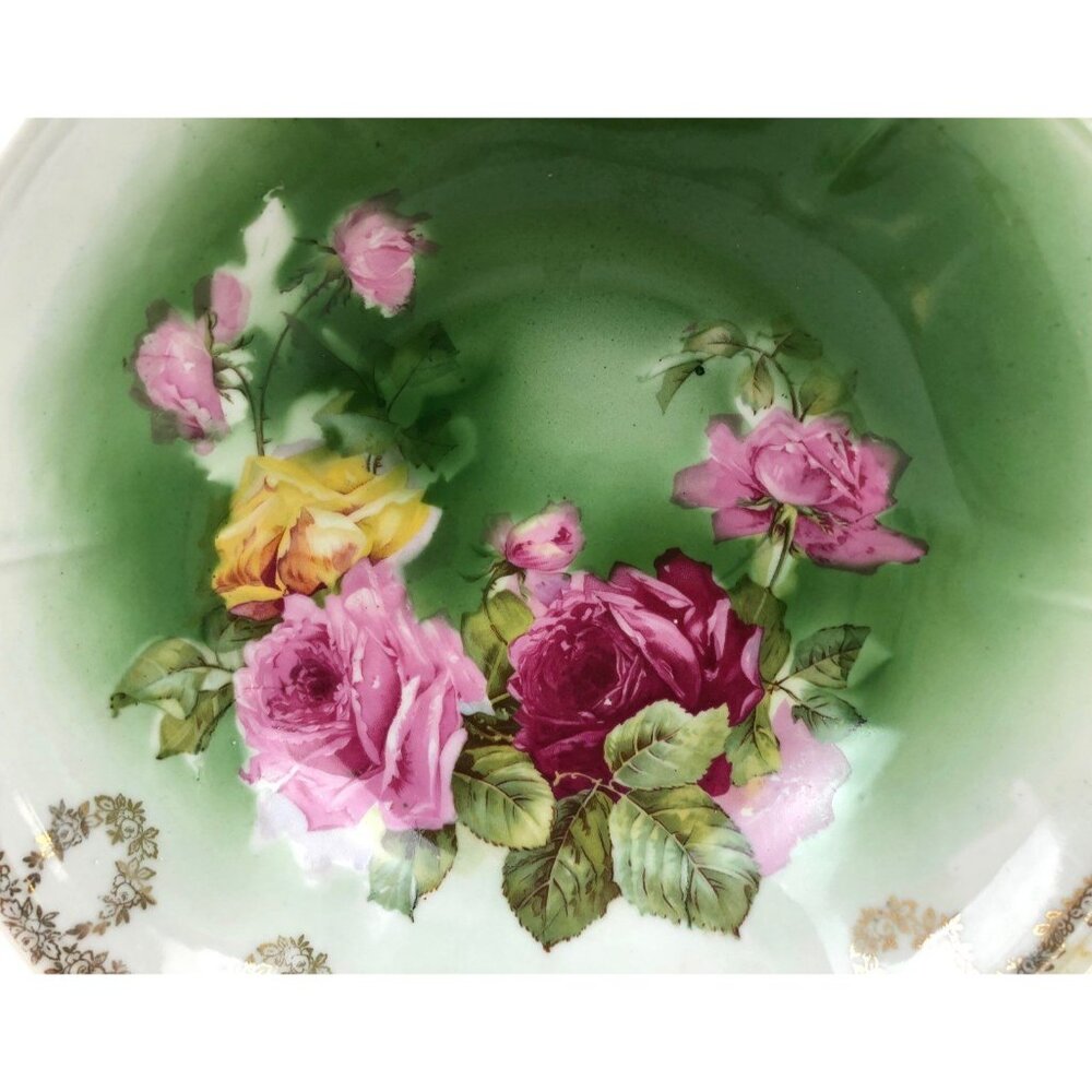 Antique Weimar Germany Porcelain Bowl With Floral Pattern & Gold Accents - Picture 3 of 10